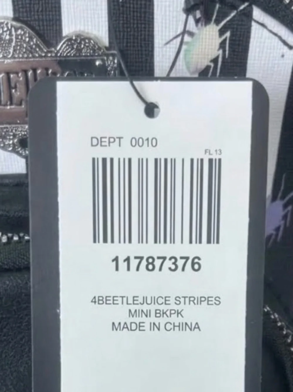 Hot Topic Beetlejuice Black White Striped Mini Backpack